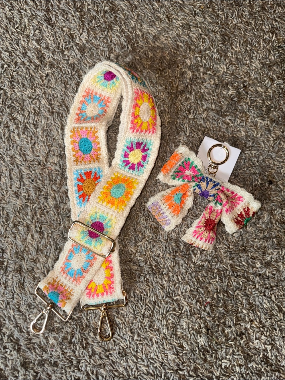 Crochet Bag Strap and Bow Keychain